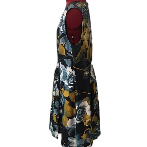 Preston & York Dress Women Size 12 Blue Gold Sleeveless Fit & Flare Pockets NWT - Picture 4 of 8